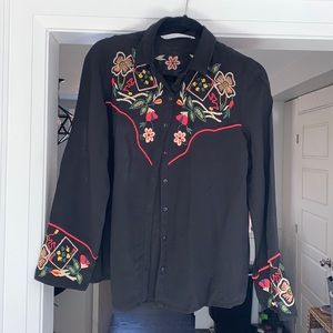 Zara Trafaluc Black Embroidered Sheer Shirt